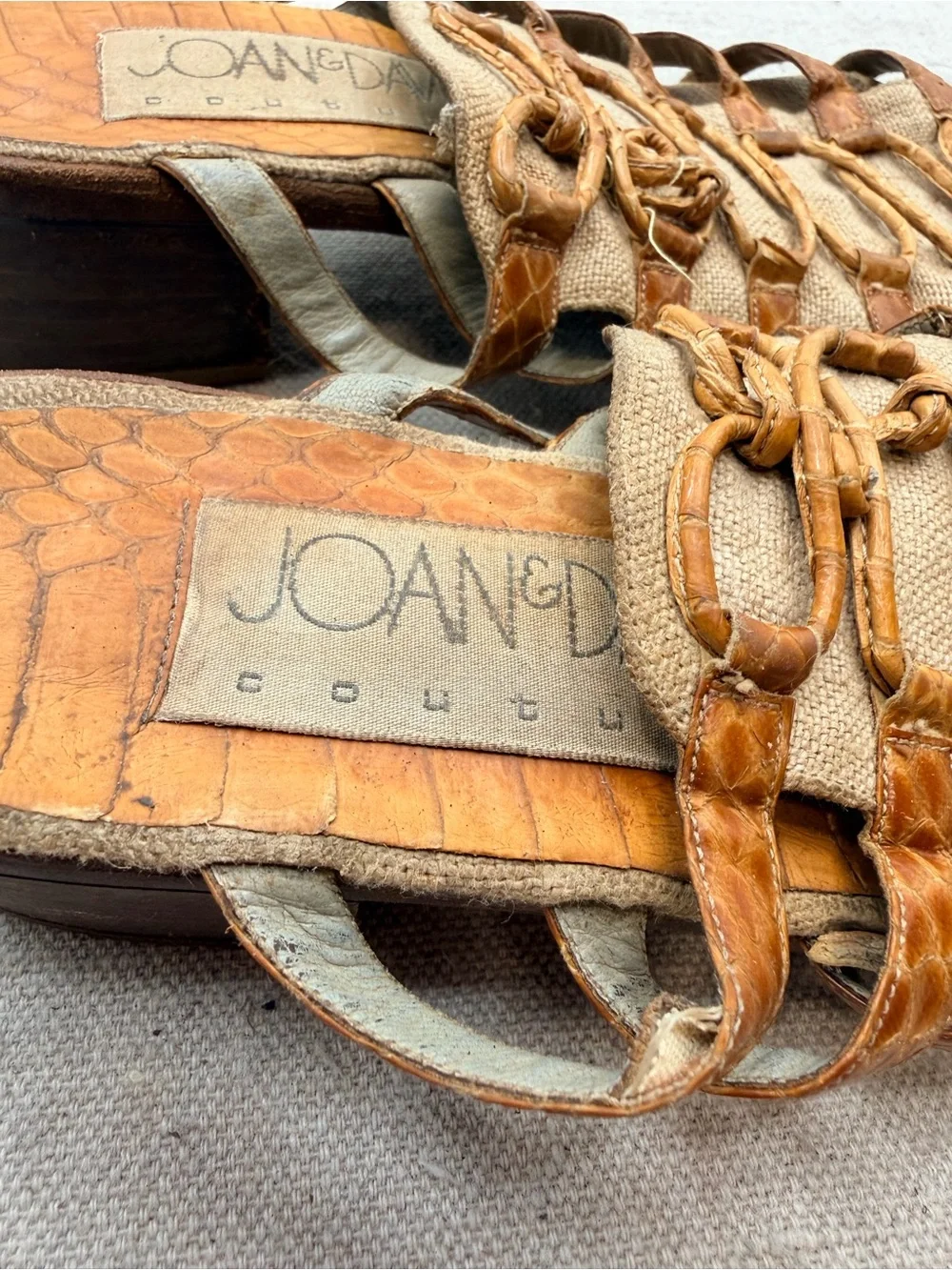Joan & David Cognac Braided Leather Strappy Slide Sandals